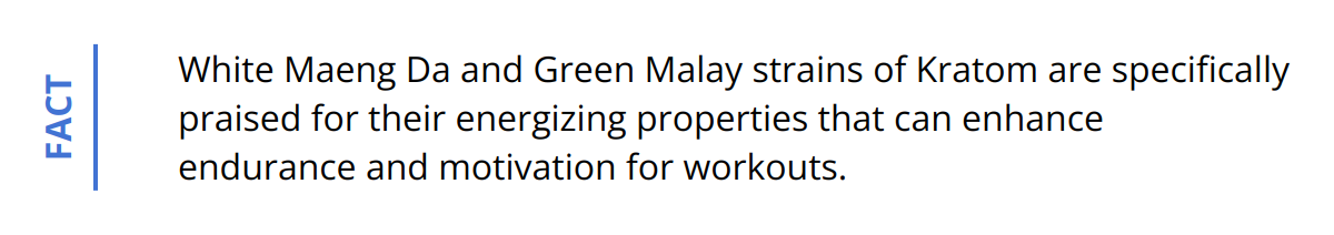 Fact - White Maeng Da and Green Malay strains of Kratom are specifically praised for their energizing properties that can enhance endurance and motivation for workouts.